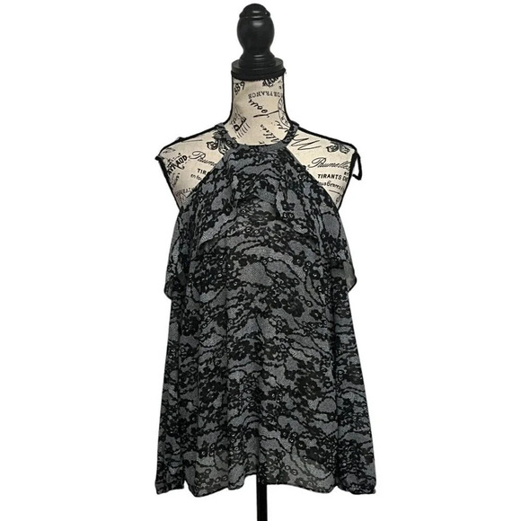 Michael Kors Women's Cold-Shoulder Halter Blouse Small Black/White) Classic - Picture 1 of 9